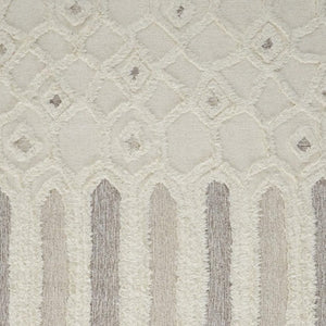 HomeRoots 5' Handmade Wool Geometric Area Rug - Modern Ivory Taupe Tan Design, Stain-Resistant & Durable 10' X 14' 512813