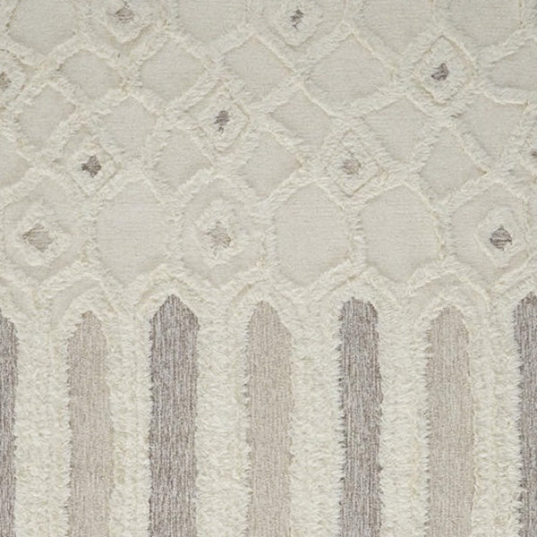 HomeRoots 5' Handmade Wool Geometric Area Rug - Modern Ivory Taupe Tan Design, Stain-Resistant & Durable 10' X 14' 512813