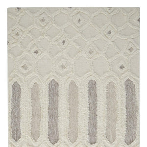 HomeRoots 5' Handmade Wool Geometric Area Rug - Modern Ivory Taupe Tan Design, Stain-Resistant & Durable 10' X 14' 512813
