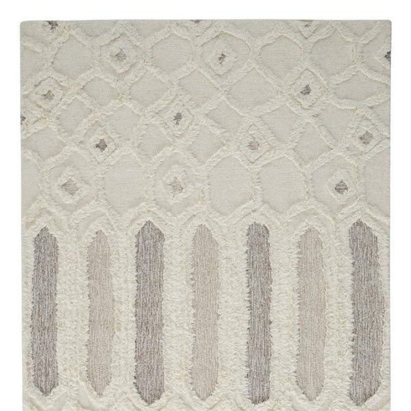 HomeRoots 5' Handmade Wool Geometric Area Rug - Modern Ivory Taupe Tan Design, Stain-Resistant & Durable 10' X 14' 512813