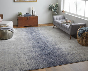 HomeRoots 5' Ivory and Blue Abstract Area Rug - Non-Skid, Power-Loomed Design for Contemporary Interiors 5' X 8' 512817