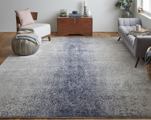 HomeRoots 5' Ivory and Blue Abstract Area Rug - Non-Skid, Power-Loomed Design for Contemporary Interiors 5' X 8' 512817