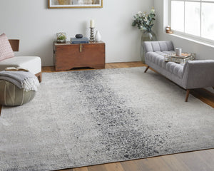 HomeRoots 5' Ivory and Blue Abstract Area Rug - Non-Skid, Power-Loomed Design for Contemporary Interiors 8' X 10' 512827