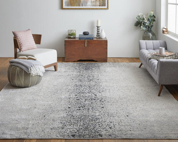 HomeRoots 5' Ivory and Blue Abstract Area Rug - Non-Skid, Power-Loomed Design for Contemporary Interiors 12' X 15' 512832