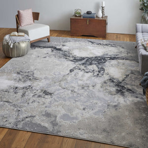 HomeRoots 4' Modern Abstract Area Rug in Ivory, Black & Gray – Durable, Stain-Resistant Design for Any Space 4' X 6' 512834