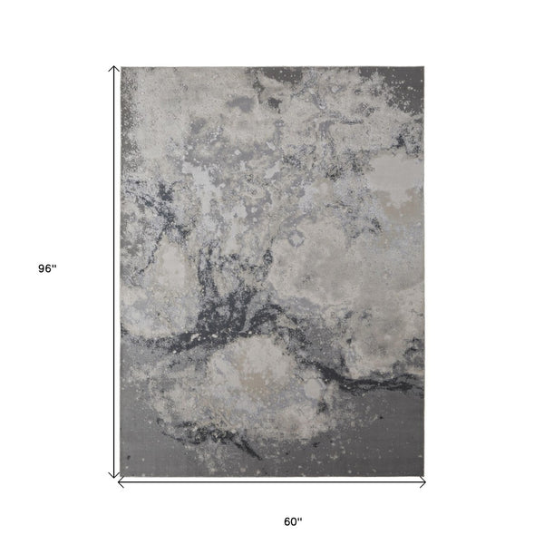 HomeRoots 4' Modern Abstract Area Rug in Ivory, Black & Gray – Durable, Stain-Resistant Design for Any Space 5' X 8' 512835