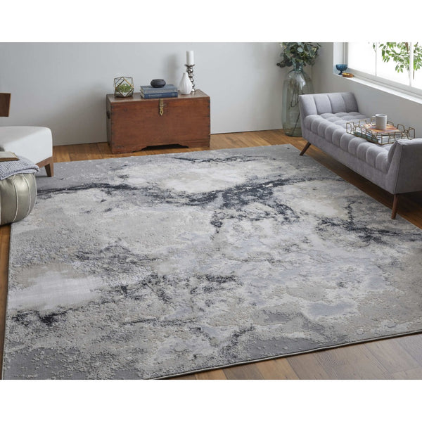 HomeRoots 4' Modern Abstract Area Rug in Ivory, Black & Gray – Durable, Stain-Resistant Design for Any Space 5' X 8' 512835