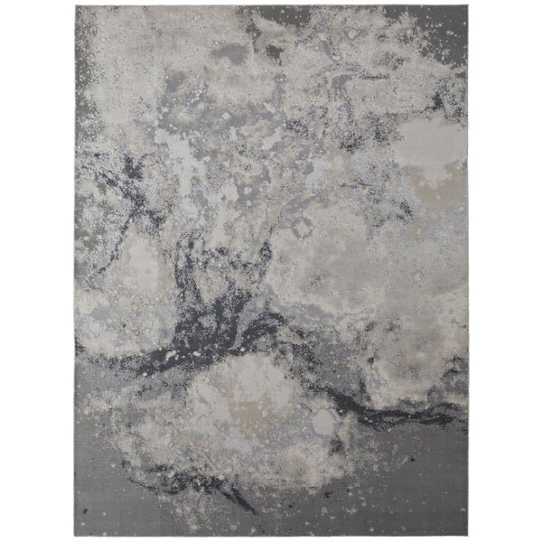 HomeRoots 4' Modern Abstract Area Rug in Ivory, Black & Gray – Durable, Stain-Resistant Design for Any Space 8' X 10' 512836