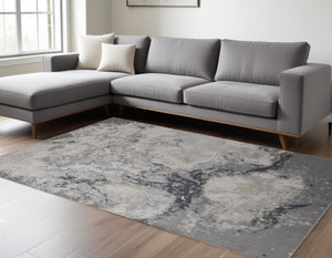 HomeRoots 4' Modern Abstract Area Rug in Ivory, Black & Gray – Durable, Stain-Resistant Design for Any Space 8' X 10' 512836