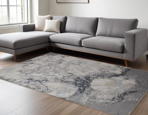 HomeRoots 4' Modern Abstract Area Rug in Ivory, Black & Gray – Durable, Stain-Resistant Design for Any Space 8' X 10' 512836