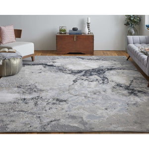 HomeRoots 4' Modern Abstract Area Rug in Ivory, Black & Gray – Durable, Stain-Resistant Design for Any Space 7' X 10' 512837