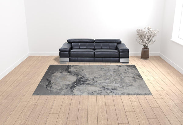 HomeRoots 4' Modern Abstract Area Rug in Ivory, Black & Gray – Durable, Stain-Resistant Design for Any Space 10' X 13' 512839
