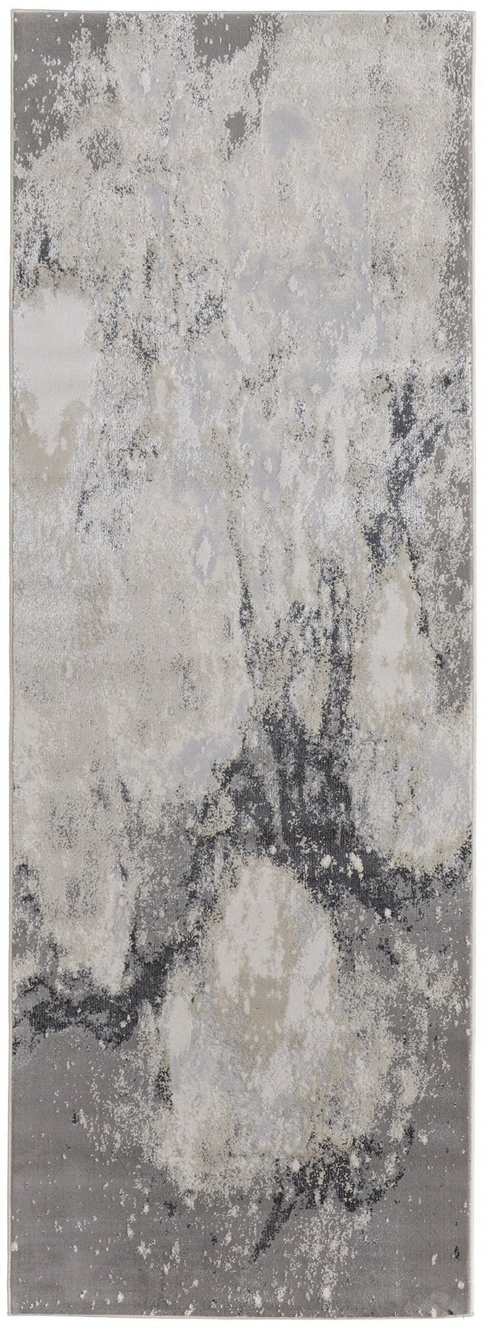 HomeRoots 4' Modern Abstract Area Rug in Ivory, Black & Gray – Durable, Stain-Resistant Design for Any Space 8' Runner 512840