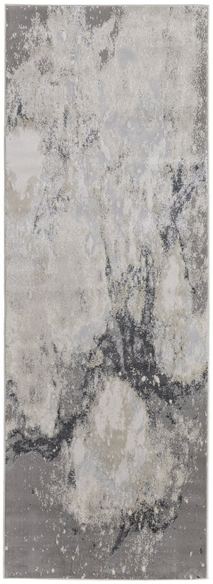 HomeRoots 4' Modern Abstract Area Rug in Ivory, Black & Gray – Durable, Stain-Resistant Design for Any Space 8' Runner 512840