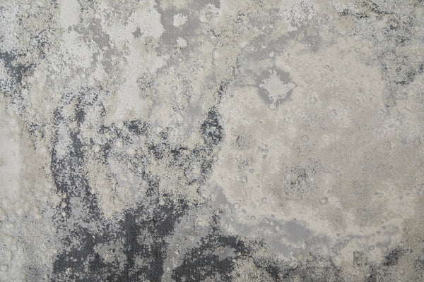 HomeRoots 4' Modern Abstract Area Rug in Ivory, Black & Gray – Durable, Stain-Resistant Design for Any Space 8' Runner 512840
