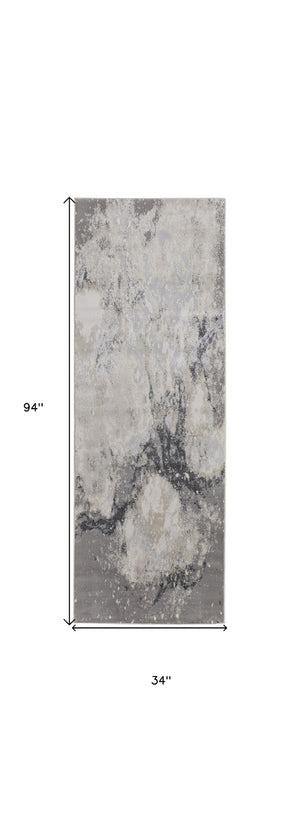HomeRoots 4' Modern Abstract Area Rug in Ivory, Black & Gray – Durable, Stain-Resistant Design for Any Space 8' Runner 512840