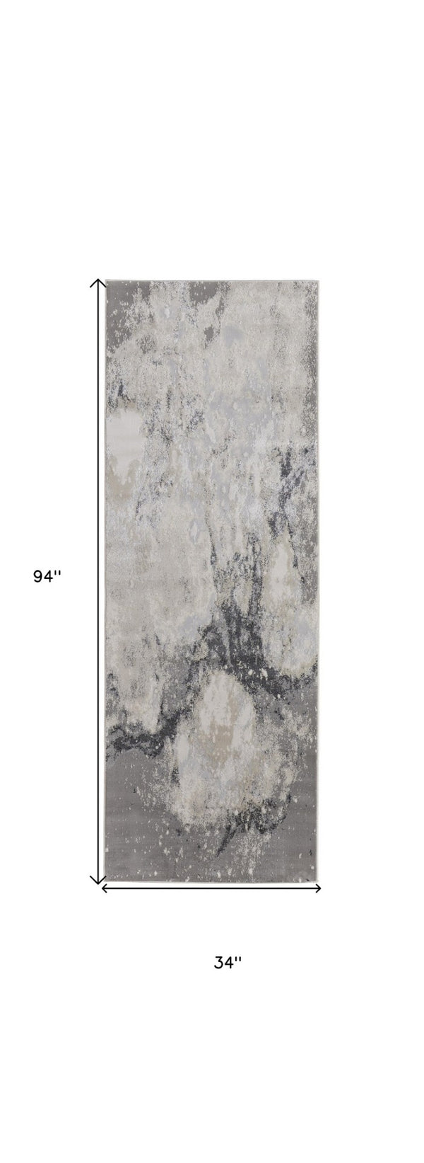 HomeRoots 4' Modern Abstract Area Rug in Ivory, Black & Gray – Durable, Stain-Resistant Design for Any Space 8' Runner 512840