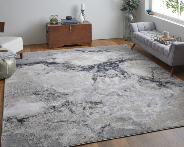 HomeRoots 4' Modern Abstract Area Rug in Ivory, Black & Gray – Durable, Stain-Resistant Design for Any Space 12' X 15' 512841