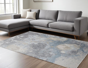 HomeRoots 4' Modern Abstract Area Rug in Ivory, Black & Gray – Durable, Stain-Resistant Design for Any Space 8' X 10' 512845