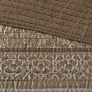 English Elm 6 Piece Bellagio Jacquard Quilt Set Reversible Full/Queen with Embroidered Leaf Motifs & Pillows Brown+Gold 22.44 L x 17.32 W x 12.2 H B03597483