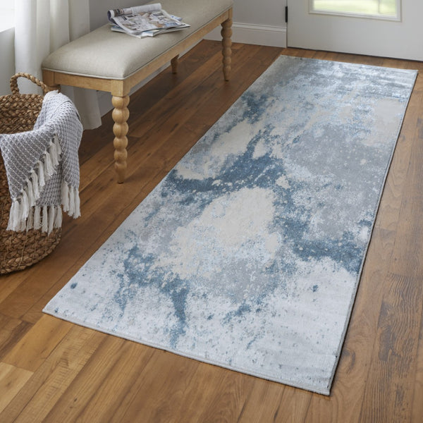 HomeRoots 4' Modern Abstract Area Rug in Ivory, Black & Gray – Durable, Stain-Resistant Design for Any Space 8' Runner 512849