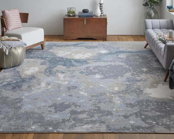 HomeRoots 4' Modern Abstract Area Rug in Ivory, Black & Gray – Durable, Stain-Resistant Design for Any Space 8' Runner 512849