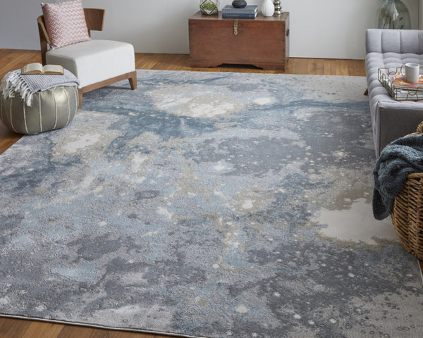 HomeRoots 4' Modern Abstract Area Rug in Ivory, Black & Gray – Durable, Stain-Resistant Design for Any Space 8' Runner 512849