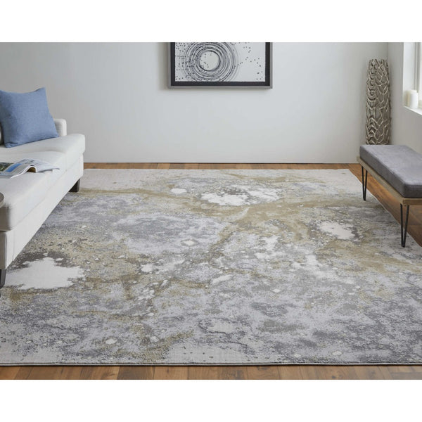 HomeRoots 4' Modern Abstract Area Rug in Ivory, Black & Gray – Durable, Stain-Resistant Design for Any Space 5' X 8' 512853