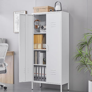 English Elm Metal Locker Cabinet Ventilated Steel Build Adjustable Shelves Industrial Home Organizer White T3625P391459