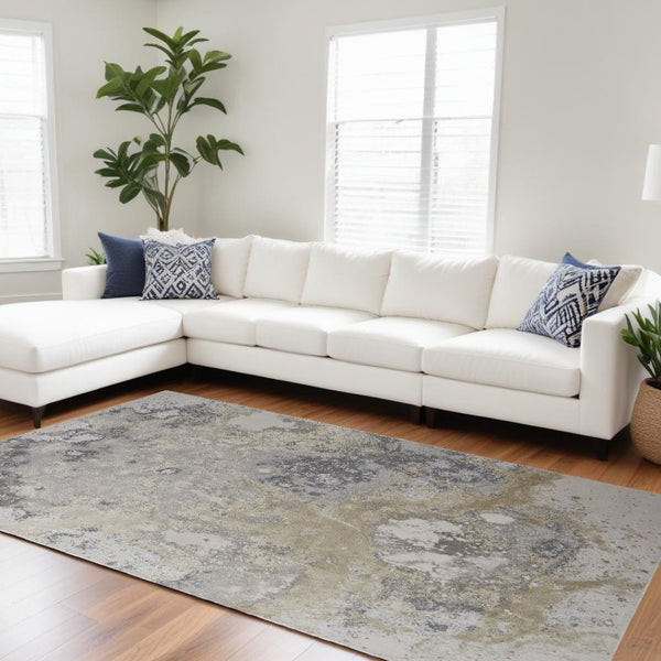 HomeRoots 4' Modern Abstract Area Rug in Ivory, Black & Gray – Durable, Stain-Resistant Design for Any Space 8' X 10' 512854
