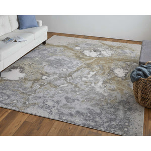 HomeRoots 4' Modern Abstract Area Rug in Ivory, Black & Gray – Durable, Stain-Resistant Design for Any Space 7' X 10' 512855