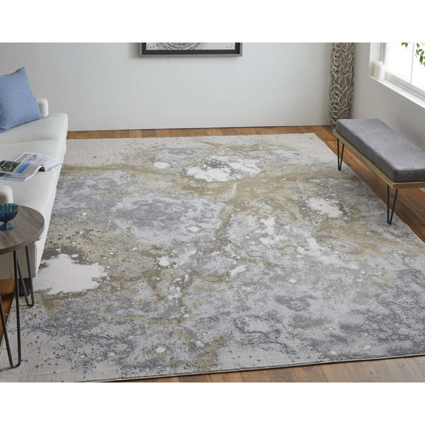 HomeRoots 4' Modern Abstract Area Rug in Ivory, Black & Gray – Durable, Stain-Resistant Design for Any Space 9' X 12' 512856