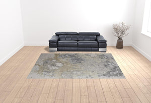 HomeRoots 4' Modern Abstract Area Rug in Ivory, Black & Gray – Durable, Stain-Resistant Design for Any Space 10' X 13' 512857