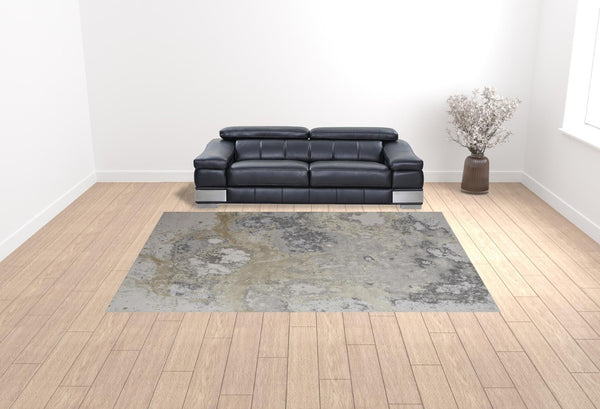 HomeRoots 4' Modern Abstract Area Rug in Ivory, Black & Gray – Durable, Stain-Resistant Design for Any Space 10' X 13' 512857