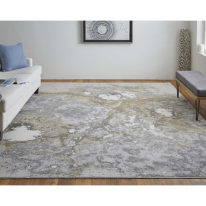 HomeRoots 4' Modern Abstract Area Rug in Ivory, Black & Gray – Durable, Stain-Resistant Design for Any Space 10' X 13' 512857