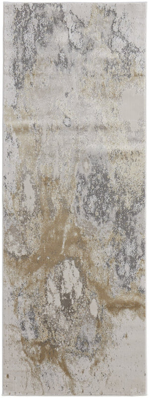 HomeRoots 4' Modern Abstract Area Rug in Ivory, Black & Gray – Durable, Stain-Resistant Design for Any Space 8' Runner 512858