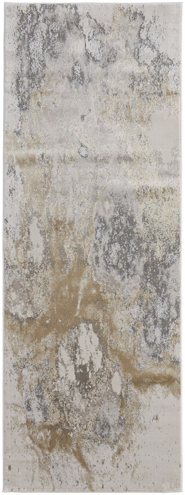 HomeRoots 4' Modern Abstract Area Rug in Ivory, Black & Gray – Durable, Stain-Resistant Design for Any Space 8' Runner 512858