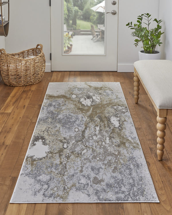 HomeRoots 4' Modern Abstract Area Rug in Ivory, Black & Gray – Durable, Stain-Resistant Design for Any Space 8' Runner 512858