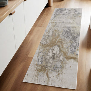 HomeRoots 4' Modern Abstract Area Rug in Ivory, Black & Gray – Durable, Stain-Resistant Design for Any Space 8' Runner 512858