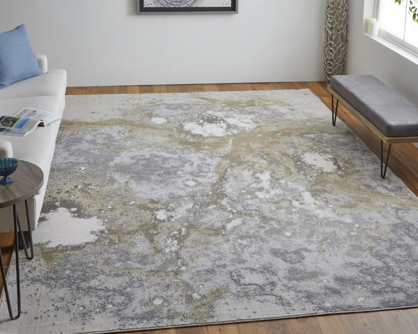 HomeRoots 4' Modern Abstract Area Rug in Ivory, Black & Gray – Durable, Stain-Resistant Design for Any Space 12' X 15' 512859