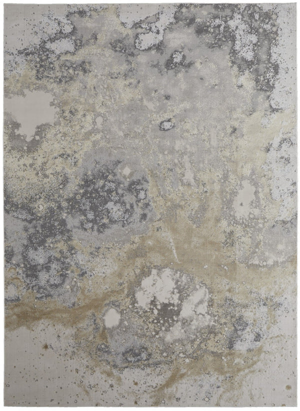HomeRoots 4' Modern Abstract Area Rug in Ivory, Black & Gray – Durable, Stain-Resistant Design for Any Space 12' X 15' 512859