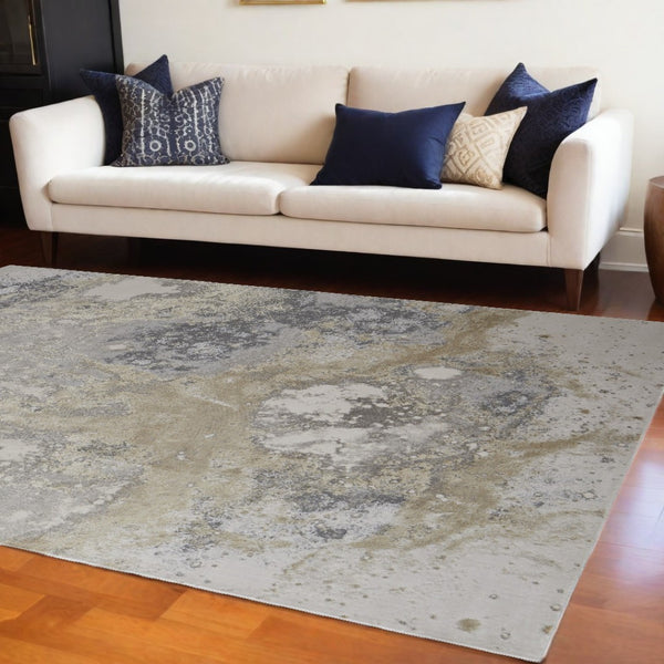 HomeRoots 4' Modern Abstract Area Rug in Ivory, Black & Gray – Durable, Stain-Resistant Design for Any Space 12' X 15' 512859