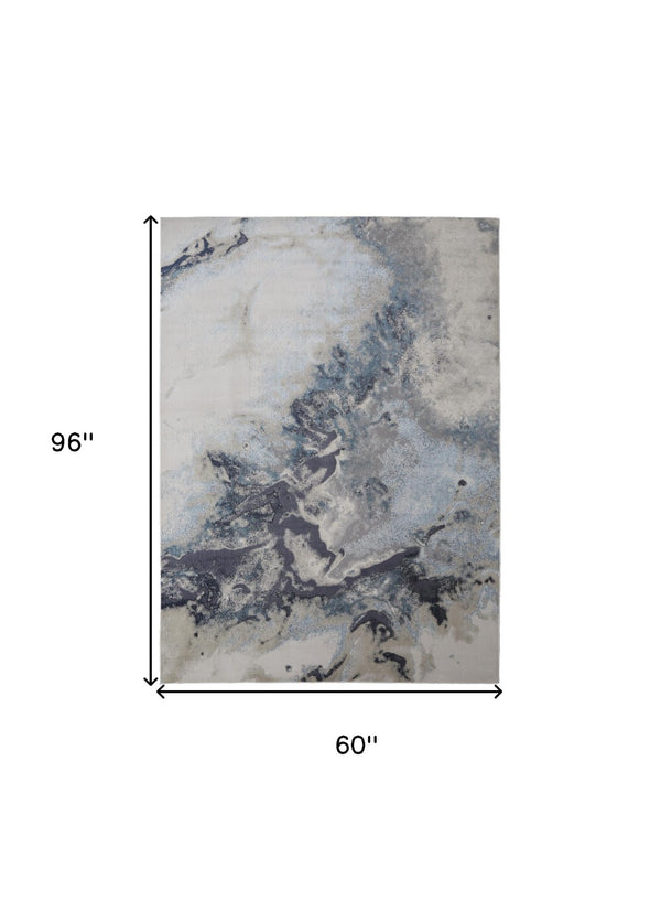 HomeRoots 4' Stylish Ivory, Black & Gray Abstract Area Rug – Durable, Stain-Resistant Design for Modern Homes 5' X 8' 512862