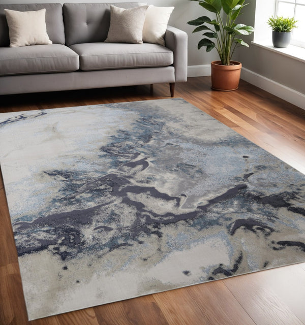 HomeRoots 4' Stylish Ivory, Black & Gray Abstract Area Rug – Durable, Stain-Resistant Design for Modern Homes 5' X 8' 512862