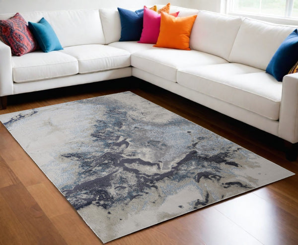 HomeRoots 4' Stylish Ivory, Black & Gray Abstract Area Rug – Durable, Stain-Resistant Design for Modern Homes 8' X 10' 512863