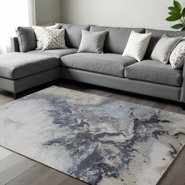 HomeRoots 4' Stylish Ivory, Black & Gray Abstract Area Rug – Durable, Stain-Resistant Design for Modern Homes 9' X 12' 512865
