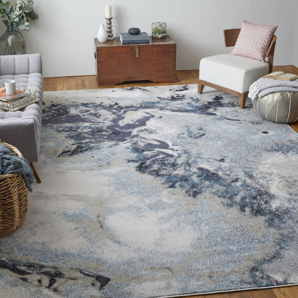HomeRoots 4' Stylish Ivory, Black & Gray Abstract Area Rug – Durable, Stain-Resistant Design for Modern Homes 9' X 12' 512865