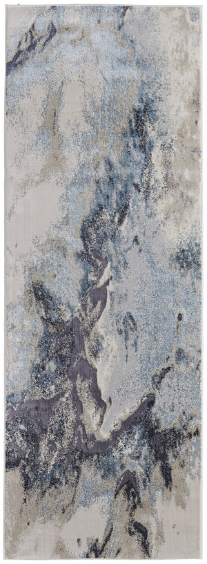 HomeRoots 4' Stylish Ivory, Black & Gray Abstract Area Rug – Durable, Stain-Resistant Design for Modern Homes 8' Runner 512867
