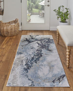 HomeRoots 4' Stylish Ivory, Black & Gray Abstract Area Rug – Durable, Stain-Resistant Design for Modern Homes 8' Runner 512867