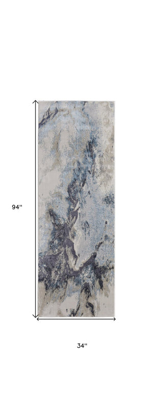 HomeRoots 4' Stylish Ivory, Black & Gray Abstract Area Rug – Durable, Stain-Resistant Design for Modern Homes 8' Runner 512867